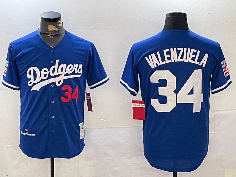 Men Los Angeles Dodgers 34 Valenzuela Blue Throwback Game 2024 Nike MLB Jersey style 11207